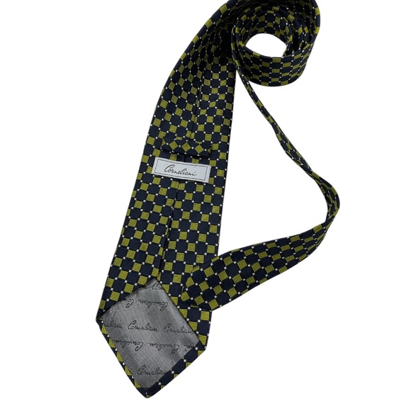 CORNELIANI Navy/Green Geometric Silk LUXURY Tie ITALY - Picture 2 of 4